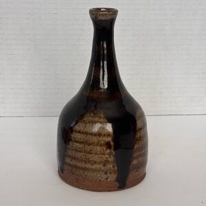 VTG, MCM, Hand Thrown Pottery, Bud Vase, Drip Glazed, Signed By Artist 6.5”
